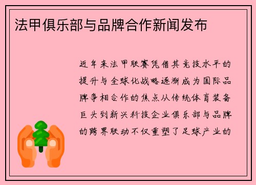 法甲俱乐部与品牌合作新闻发布