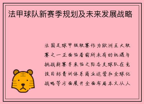 法甲球队新赛季规划及未来发展战略