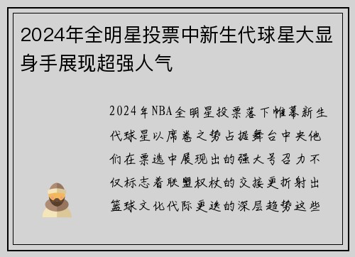 2024年全明星投票中新生代球星大显身手展现超强人气